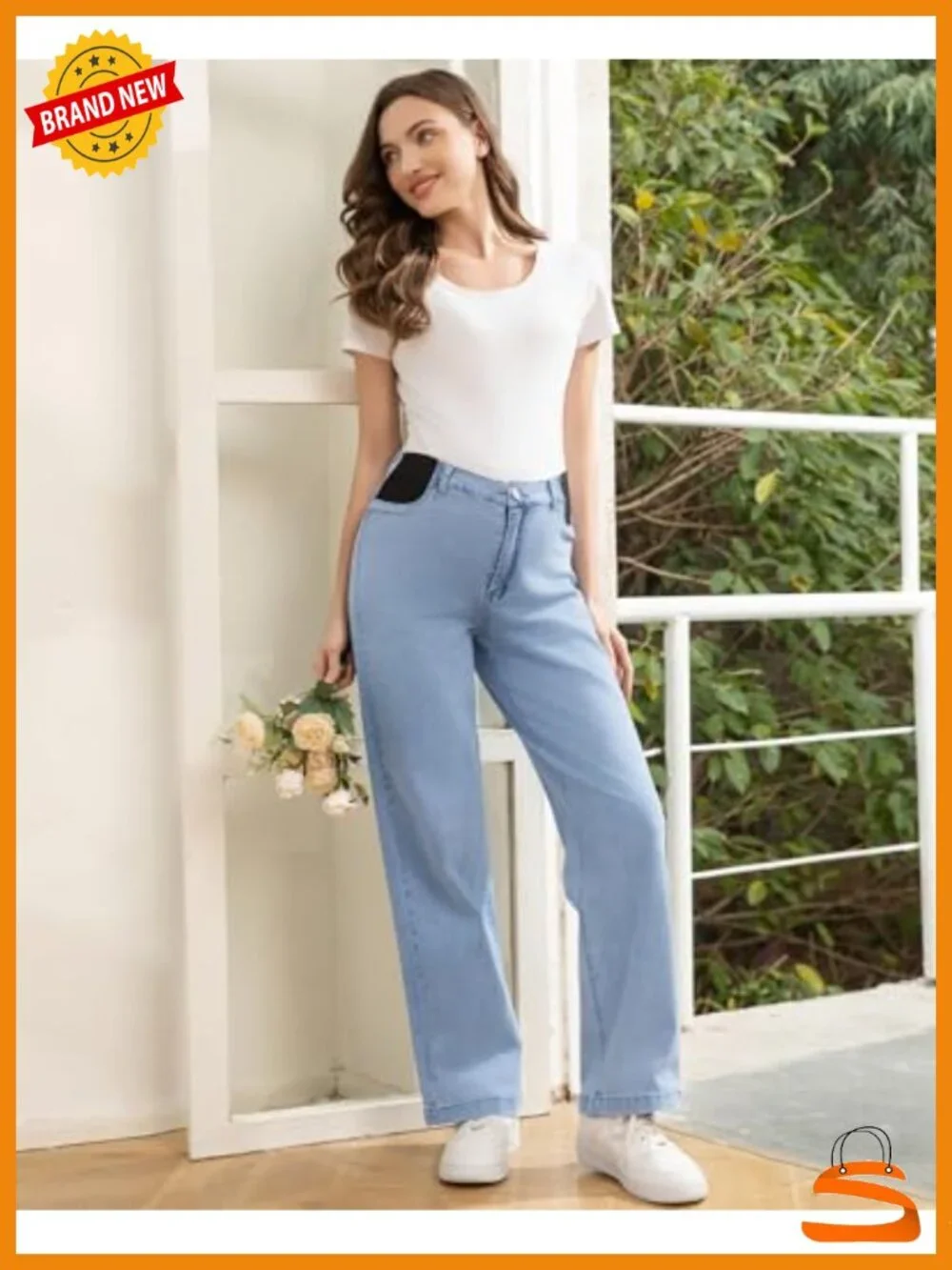 Maternity Jeans Mid-Rise Straight Leg Relaxed Fit Denim Pants Postpartum
